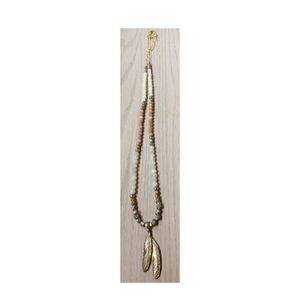 Cimber Jewelry Two Feathers Beaded Gold Plated Necklace